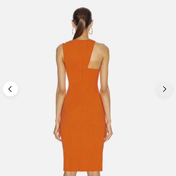 NEW! DESIGNER COUTURE ORANGE BANDAGE DRESS ASYMMETRICAL MODERN FUTURISTIC DESIGN - Picture 4 of 6